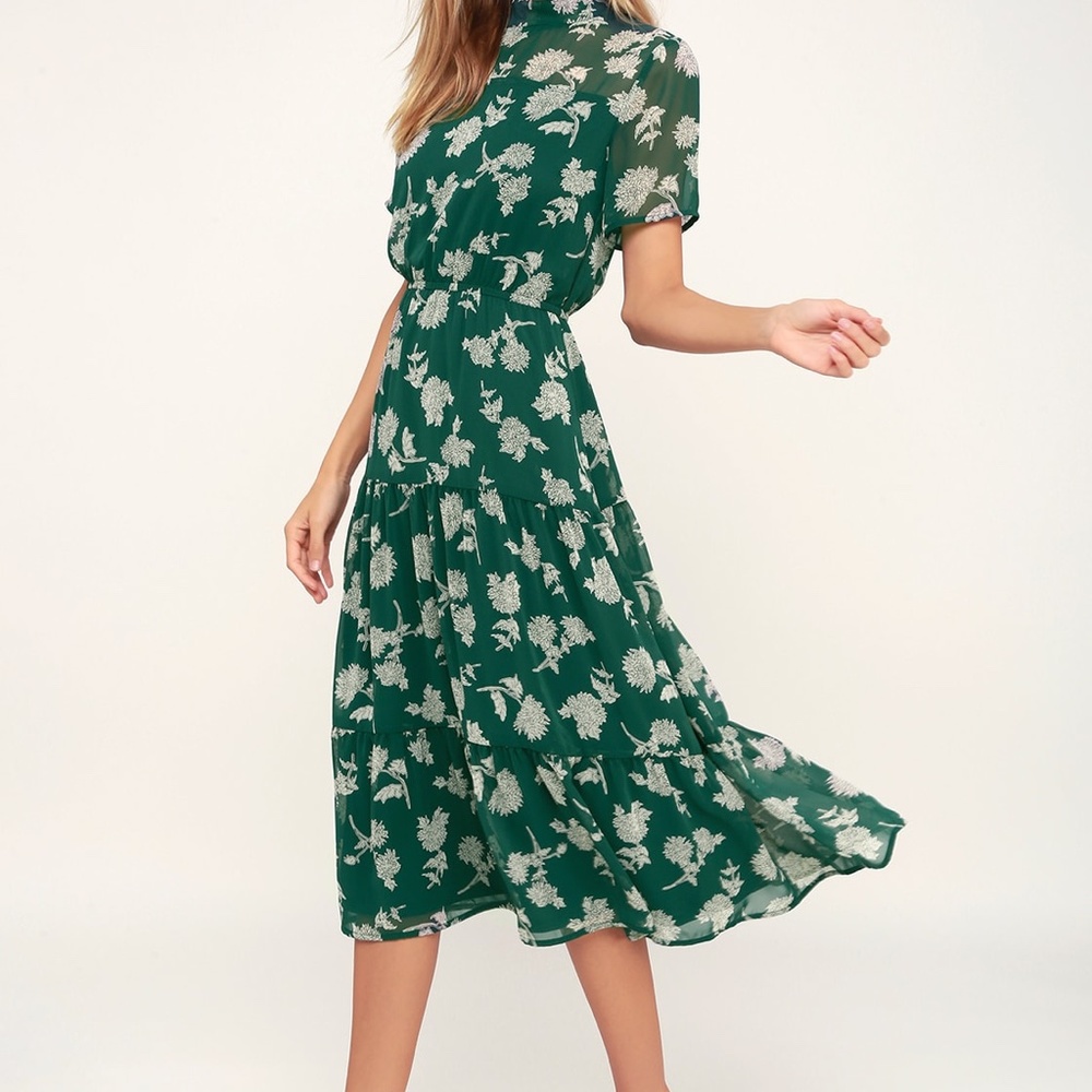 Lulus Floral Dark Green Midi Dress